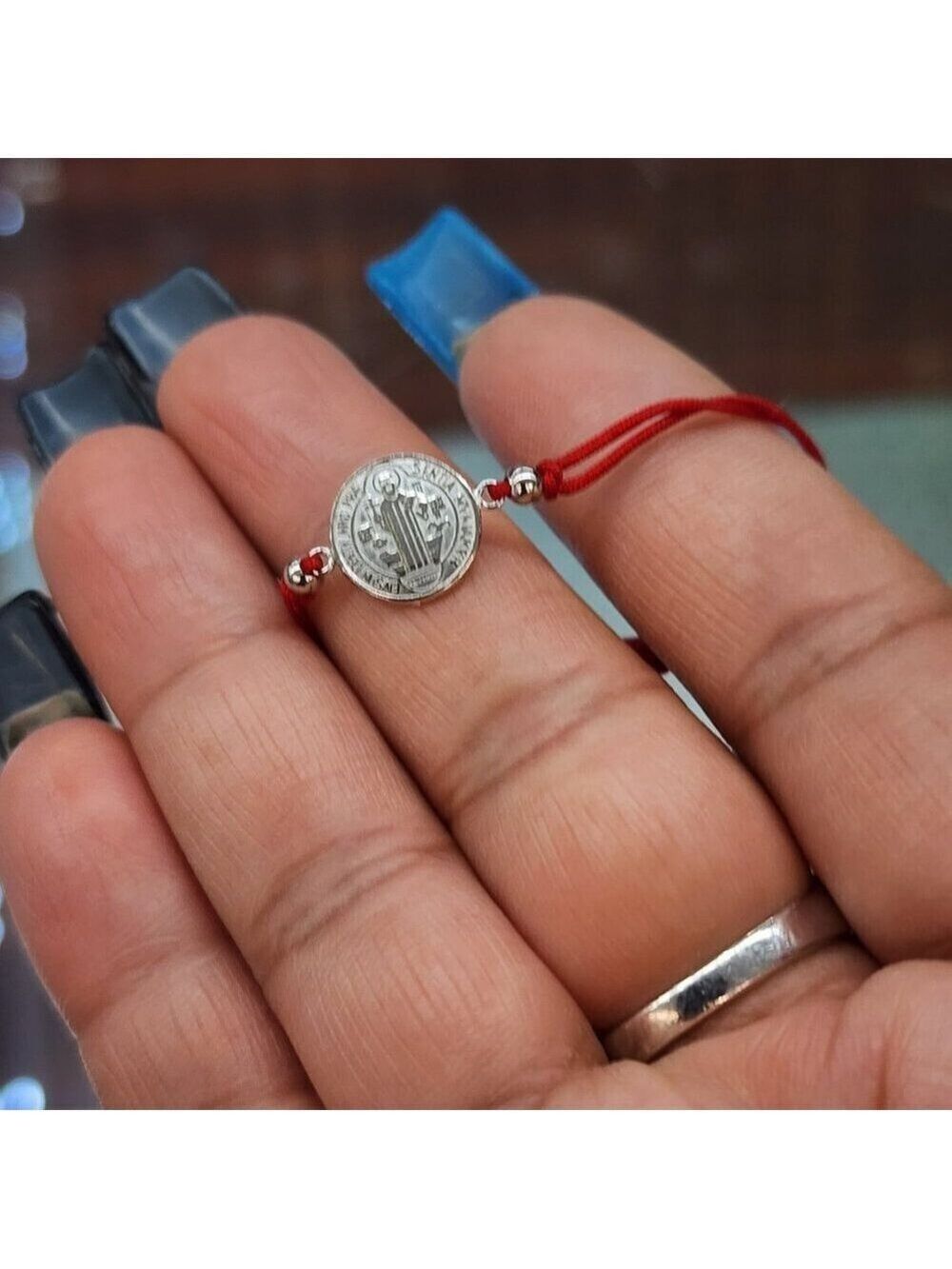 Saint Benedict Protection Bracelet in 925 Sterling Silver with Red String